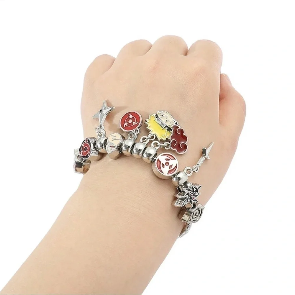 Silver Plated Naruto Shippuden Anime Themed Charm Bracelet Adjustable Sizing
